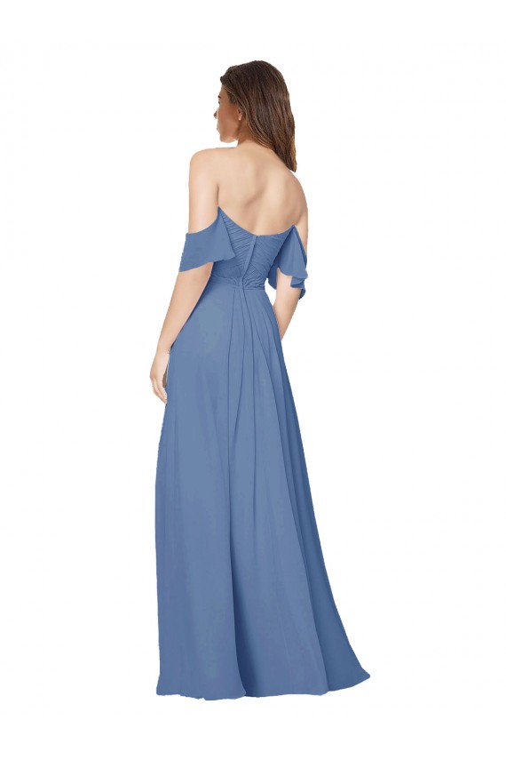 Flutter Sleeves Scoop Neck Off the Shoulder Long Chiffon Bridesmaid Dress
