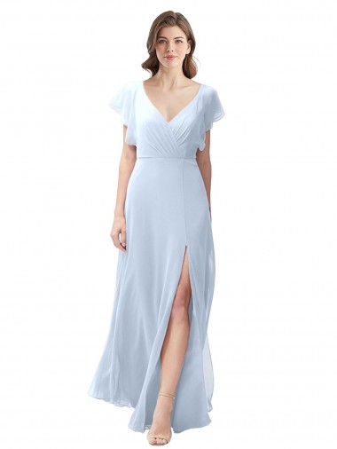 Shop Flutter Sleeves Long Chiffon Bridesmaid Dress with Daring Open Back and Side Slit Perth