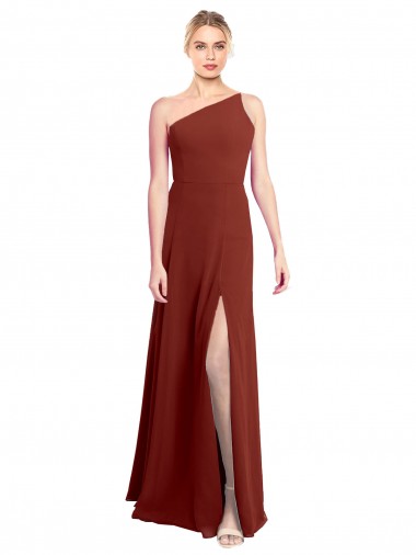 Shop Fit and Flare One Shoulder Long Chiffon Bridesmaid Dress with High Slit Perth