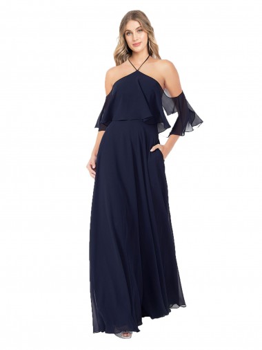 Shop Halter Neck Cold Shoulder Flutter Sleeves Bridesmaid Dress Perth
