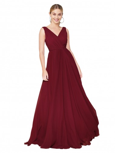 Shop Draped A-Line V-Neck Floor Length Chiffon Bridesmaid Dress / Formal Prom Dress Perth