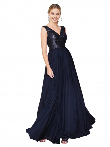 Shop High Neck V-Neck Long Chiffon Bridesmaid Dress / Prom Dress with Sequin Top Perth