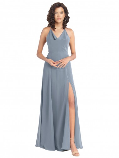 Shop Slim A-Line Cowl Neck Long Chiffon Bridesmaid Dress with Side High Slit Perth