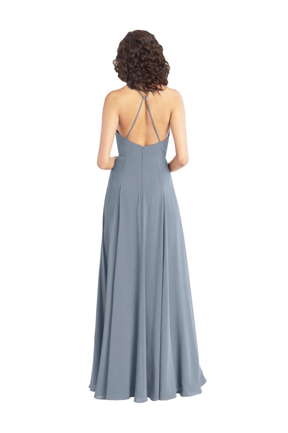 Slim A-Line Cowl Neck Long Chiffon Bridesmaid Dress with Side High Slit Perth