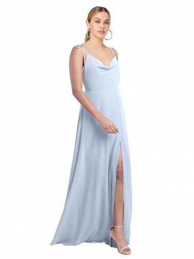 Shop Draped Cowl Neck Tied Straps Long Chiffon Bridesmaid Dress with Slit Perth