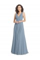 Faux Surplice Bodice Long Chiffon Bridesmaid Dress with V-Neckline