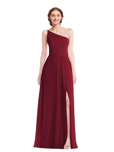 One Shoulder Chiffon Maxi Bridesmaid Dress with Shirred Front Slit Perth