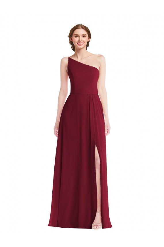 One Shoulder Chiffon Maxi Bridesmaid Dress with Shirred Front Slit Perth