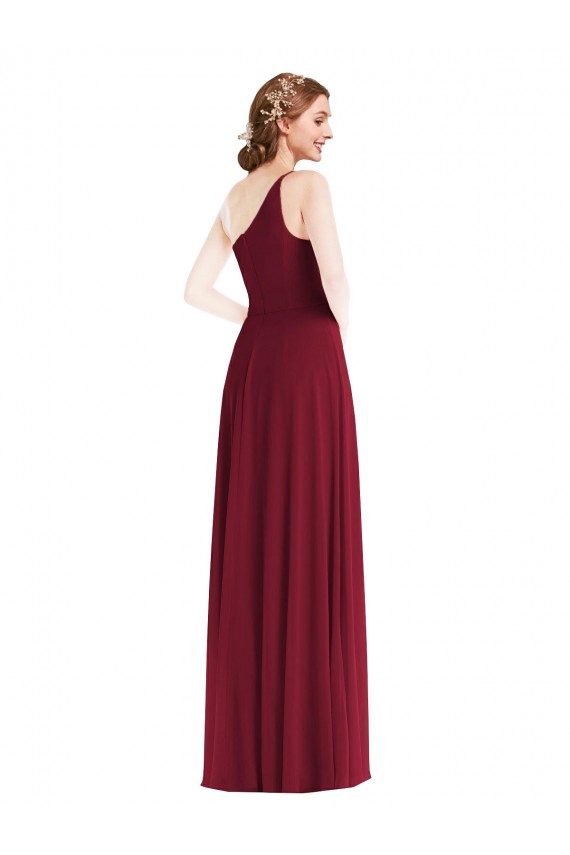 One Shoulder Chiffon Maxi Bridesmaid Dress with Shirred Front Slit Perth