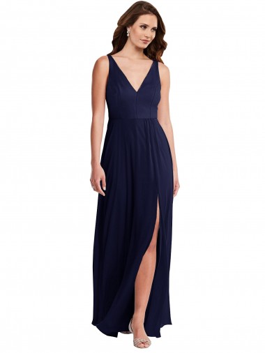 Shop Deep V-Neck Chiffon Maxi Bridesmaid Dress with Front Slit Perth