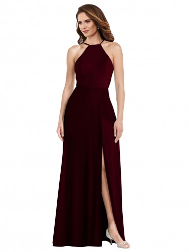 Shop Halter Spaghetti Straps Maxi Bridesmaid Dress with Front Slit Perth