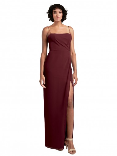 Shop Sleek Straight Neckline Chiffon Bridesmaid Dress with Spaghetti Straps and High Side Slit Perth