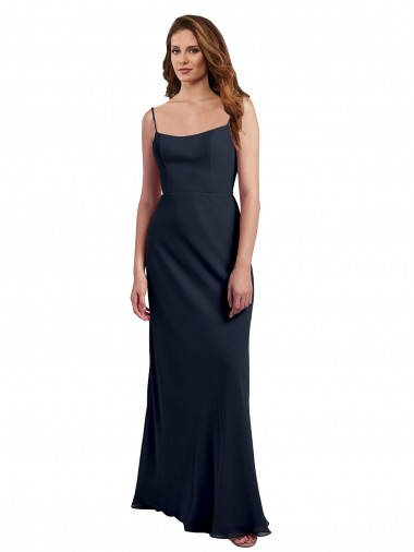Shop Scoop Neck Long Chiffon Open Back Bridesmaid Dress with Spaghetti Straps Perth