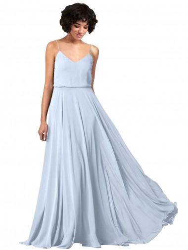 Shop V-Neck Blouson Waist Long Chiffon Bridesmaid Dress with Straps Perth