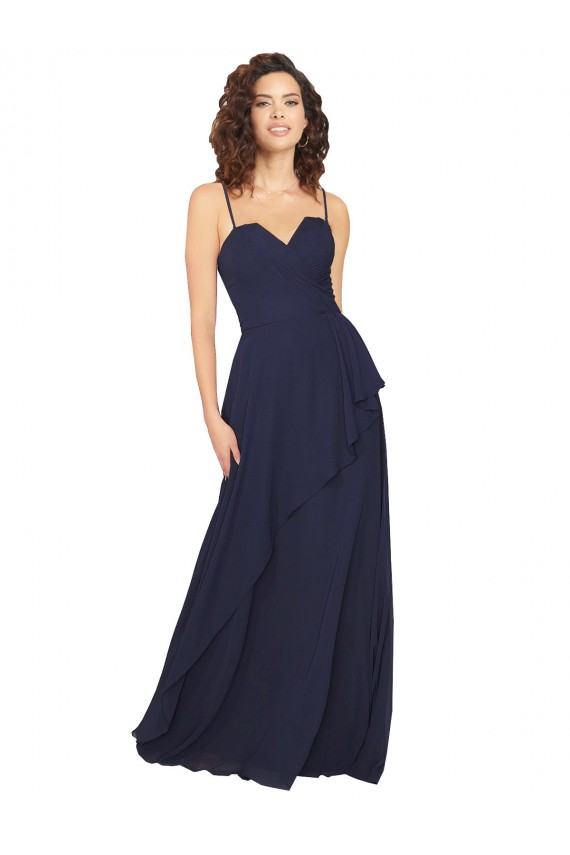 Ruffled Skirt Low Back Long Chiffon Bridesmaid Dress