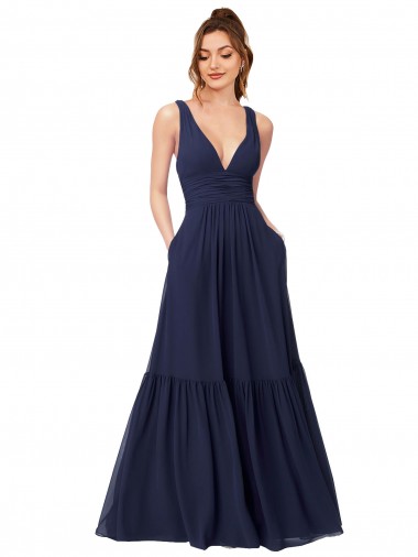 Shop Floor Length Deep V-Neck Ruched Chiffon Long Bridesmaid Dress Perth