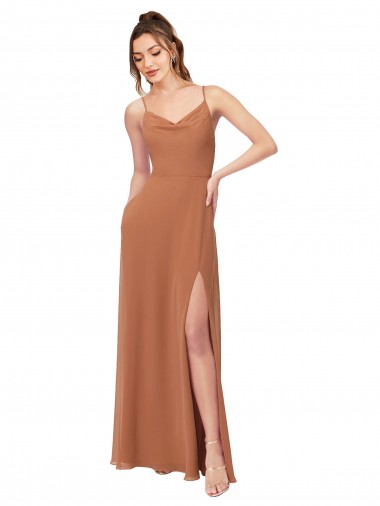 Shop Cowl Neck Chiffon Bridesmaid Dress with Front Slit Perth