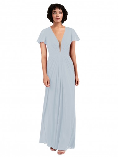 Shop Deep V-Neckline Chiffon Bridesmaid Dress with Flutter Sleeves Perth