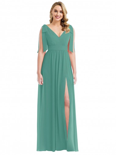 Shop Plunge Neckline Bow Shoulder Chiffon Maxi Bridesmaid Dress Perth
