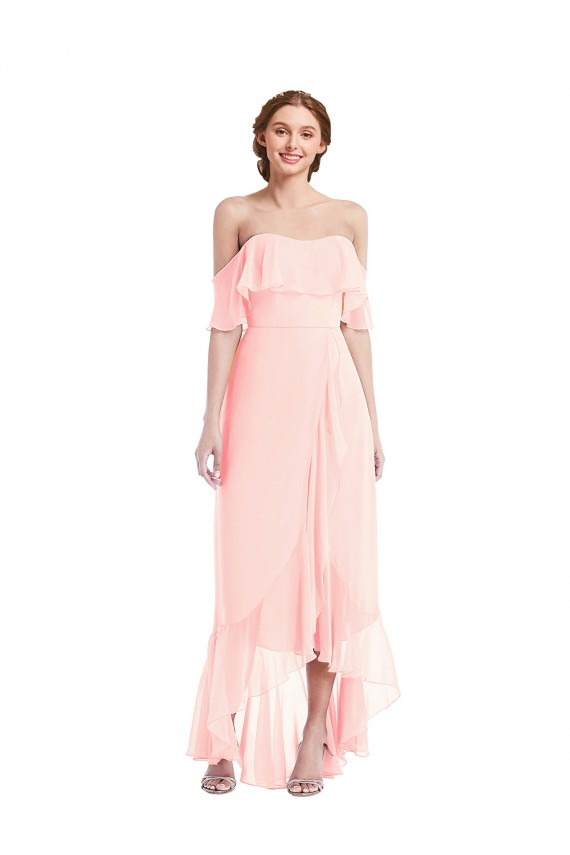 Off the Shoulder Ruffled High Low Maxi Bridesmaid Dress Perth