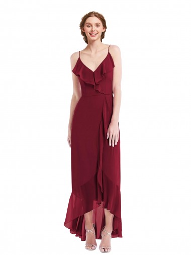 Shop Ruffle Trimmed V-Neck High Low Wrap Chiffon Bridesmaid Dress Perth