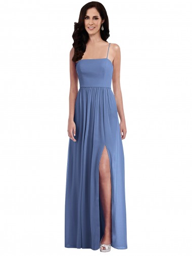 Shop Slim Spaghetti Straps Chiffon Bridesmaid Dress with Front Slit Perth