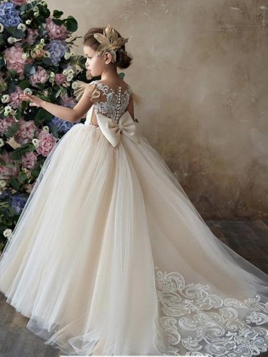 Champagne Ball Gown Sweetheart Chapel Train Sleeveless Flower Girl Dress Perth