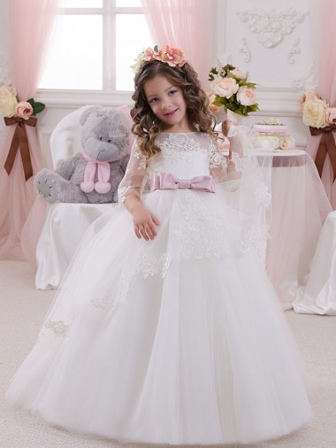 Shop Ivory Ball Gown Bateau Neck Long Chapel Train Sleeveless Flower Girl Dress Perth