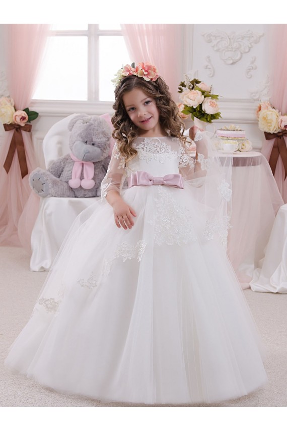 Ivory Ball Gown Bateau Neck Long Chapel Train Sleeveless Flower Girl Dress Perth