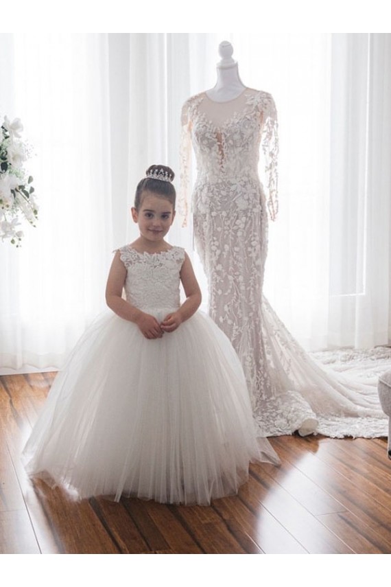 Ivory Ball Gown Chapel Train Sleeveless Flower Girl Dress Perth