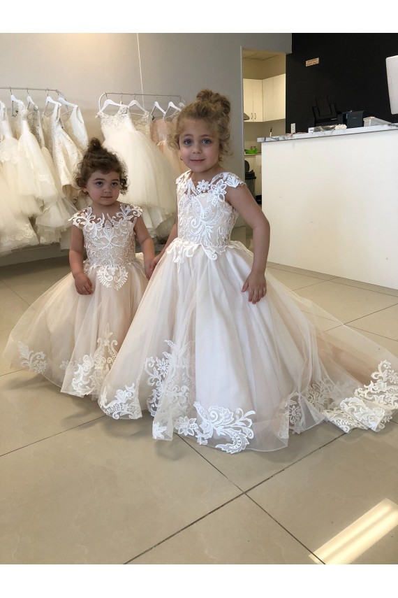 Ivory Ball Gown Chapel Train Sleeveless V-Back Flower Girl Dress Perth
