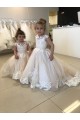 Ivory Ball Gown Chapel Train Sleeveless V-Back Flower Girl Dress Perth