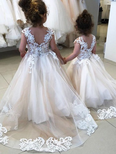 Shop Ivory Ball Gown Chapel Train Sleeveless V-Back Flower Girl Dress Perth