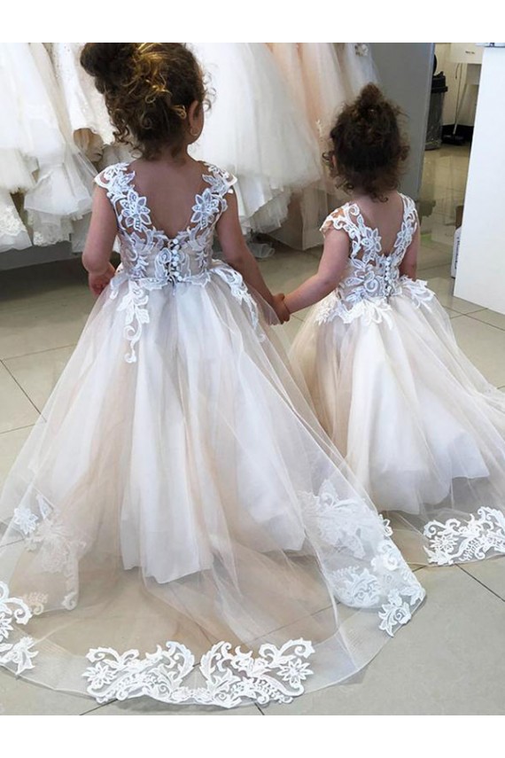 Ivory Ball Gown Chapel Train Sleeveless V-Back Flower Girl Dress Perth