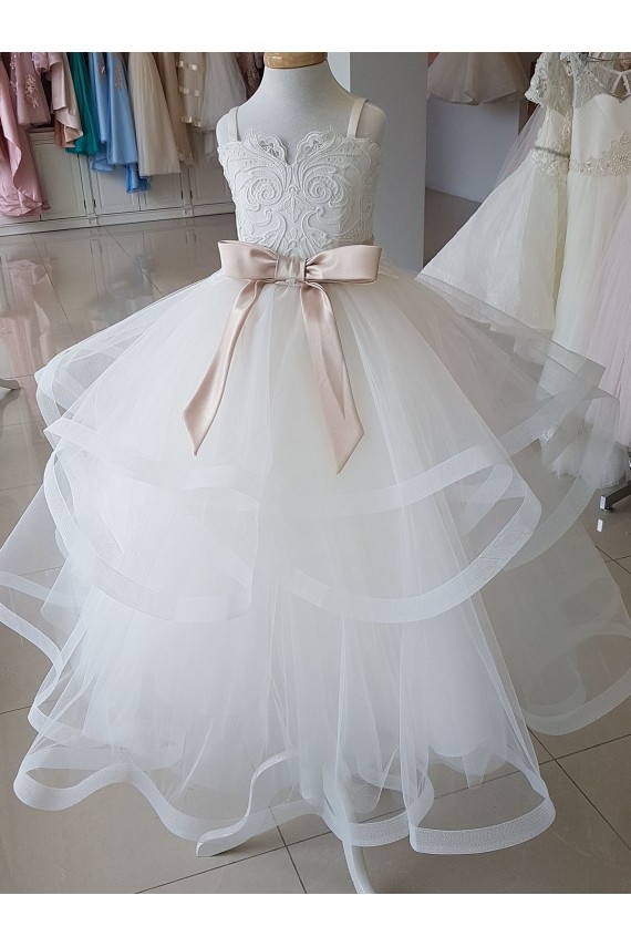 Ivory Ball Gown High Neck Floor Length Flower Girl Dress Perth