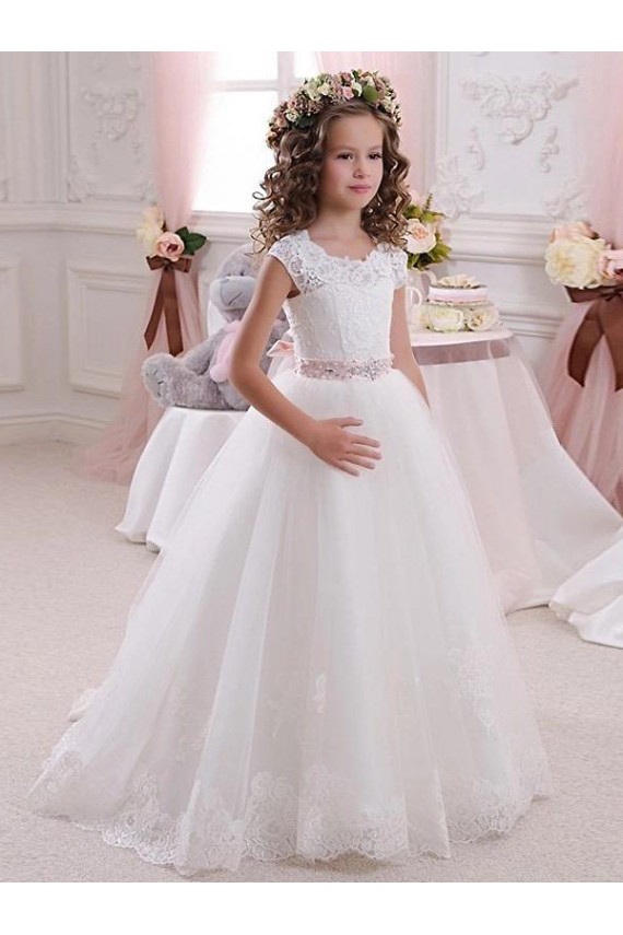Ivory Ball Gown High Neck Floor Length Keyhole Back Flower Girl Dress Perth