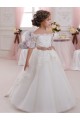 Ivory Ball Gown High Neck Floor Length Short Sleeve Flower Girl Dress Perth