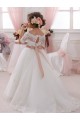 Ivory Ball Gown High Neck Floor Length Short Sleeve Flower Girl Dress Perth