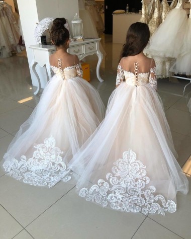 Ivory Ball Gown Sweetheart Chapel Train Long Sleeve Flower Girl Dress Perth