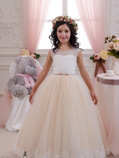 Ivory & Champagne Ball Gown Sweetheart Floor Length Sleeveless Flower Girl Dress Perth