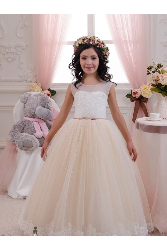 Ivory & Champagne Ball Gown Sweetheart Floor Length Sleeveless Flower Girl Dress Perth