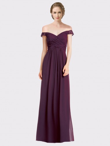 Shop Sweetheart Long Bridesmaid Dress with Off the Shoulder Cap Sleeve Lace Bodice Perth