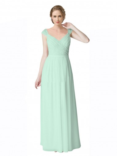 Shop Long Chiffon Bridesmaid Dress with Corded Lace V-Neck Bodice Perth