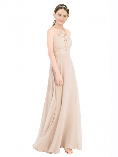Shop High Halter Neck Illusion Lace Bridesmaid Dress / Prom Dress with Chiffon Skirt and Keyhole Back Perth
