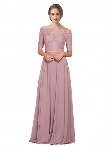 Shop Off the Shoulder Lace Crop Top A-Line Chiffon Bridesmaid Dress / Prom Dress Perth