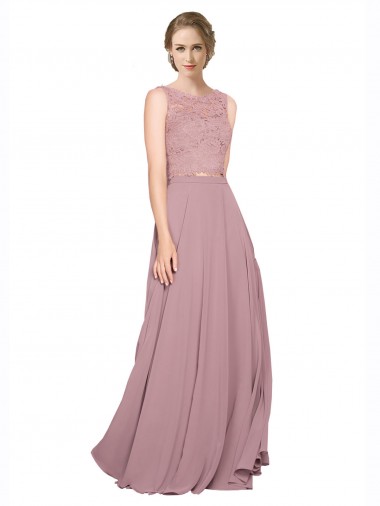 Shop Long A-Line Chiffon Bridesmaid Dress / Prom Dress with Sleeveless Lace Crop Top Perth
