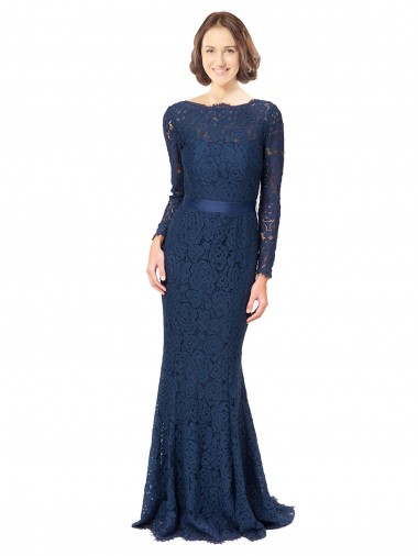 Shop Long Sleeves Floor Length Vintage Lace Bridesmaid Dress with Deep V-Back Perth