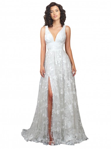 Shop Plunging V-Neckline Wedding Dress with Slit Perth