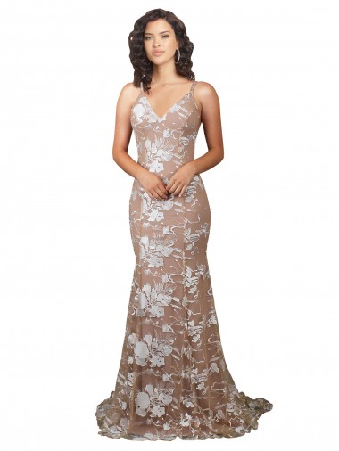 Shop Fishtail Shaped V-Neck Embroidered Foral Lace Wedding Dress Perth