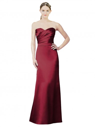 Shop Strapless Satin Bridesmaid Dress with Asymmetrical Draped Bodice Perth